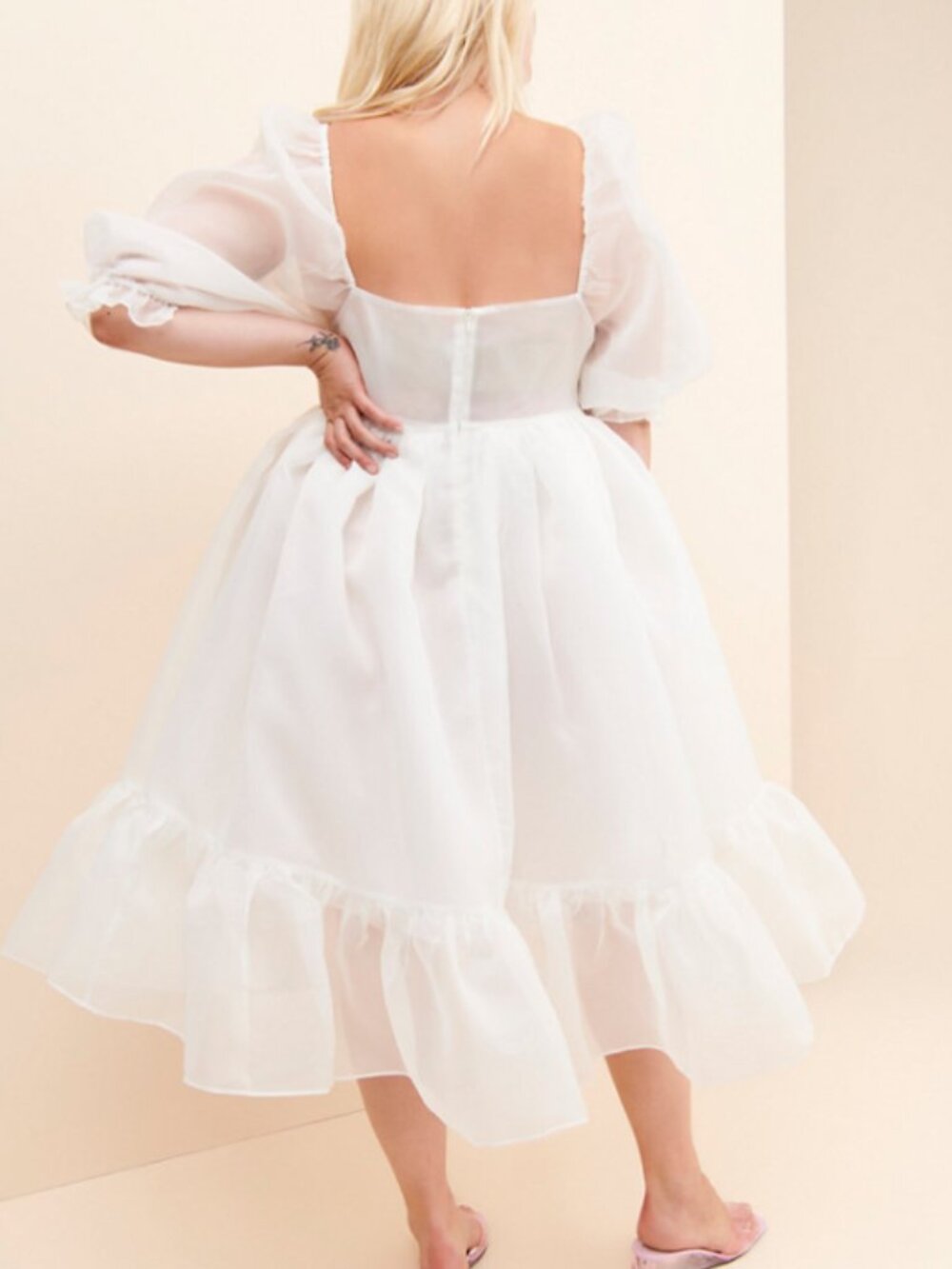Selkie Ivory French Puff Dress Organza Midi - Picture 2 of 2